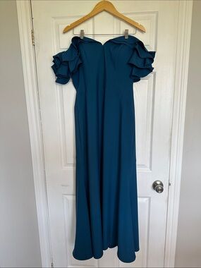 Elegant Teal Ruffle-Sleeve Evening Dress MGNY by Morilee